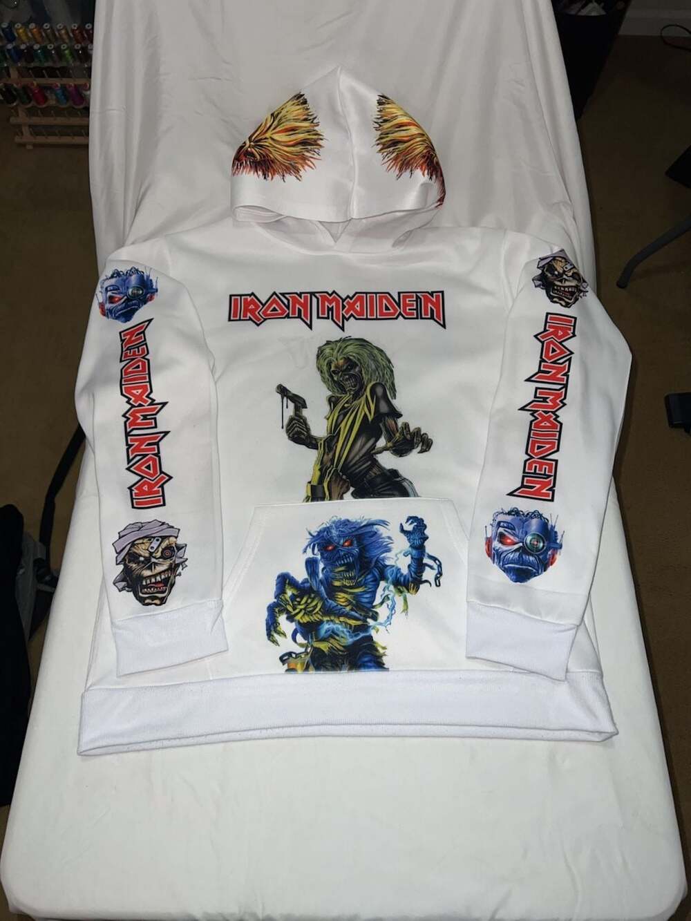Iron Maiden Eddie All-Over Print Graphic Hoodie Size XL